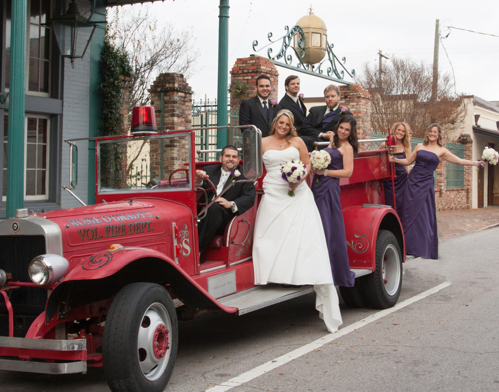 Wedding picture on fire truck
