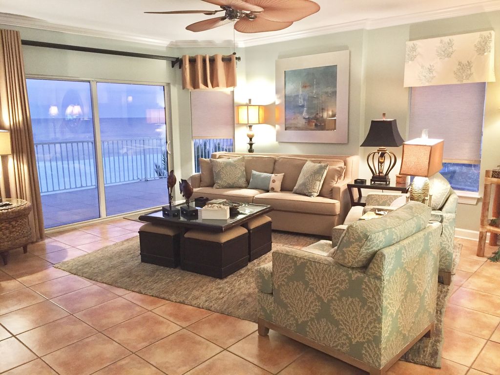 Spacious Living Room with extra long Sofa Opens to Beach Front Balcony