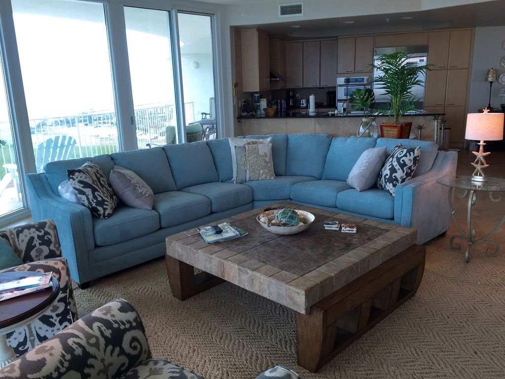 Caribe Large Corner Livingroom with Queen Sleeper with views of Beach and Ono Island
