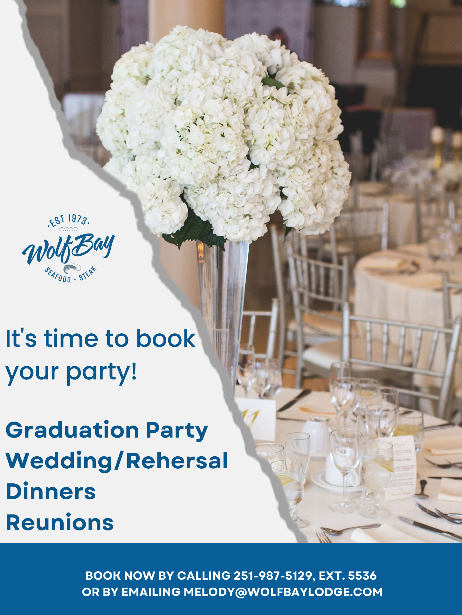 Book Your Event at Wolf Bay Today!