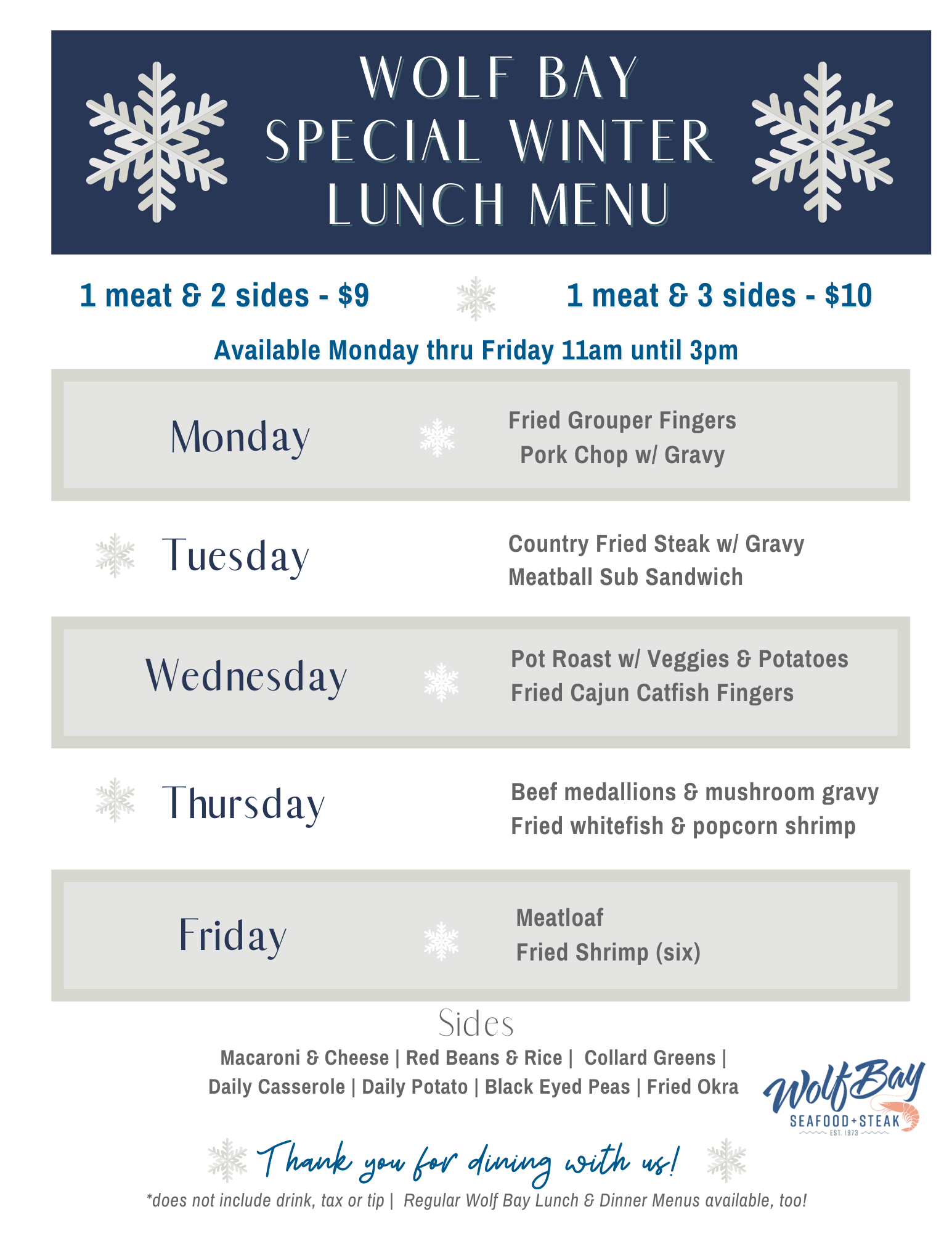 Wolf Bay Winter Lunch Specials
