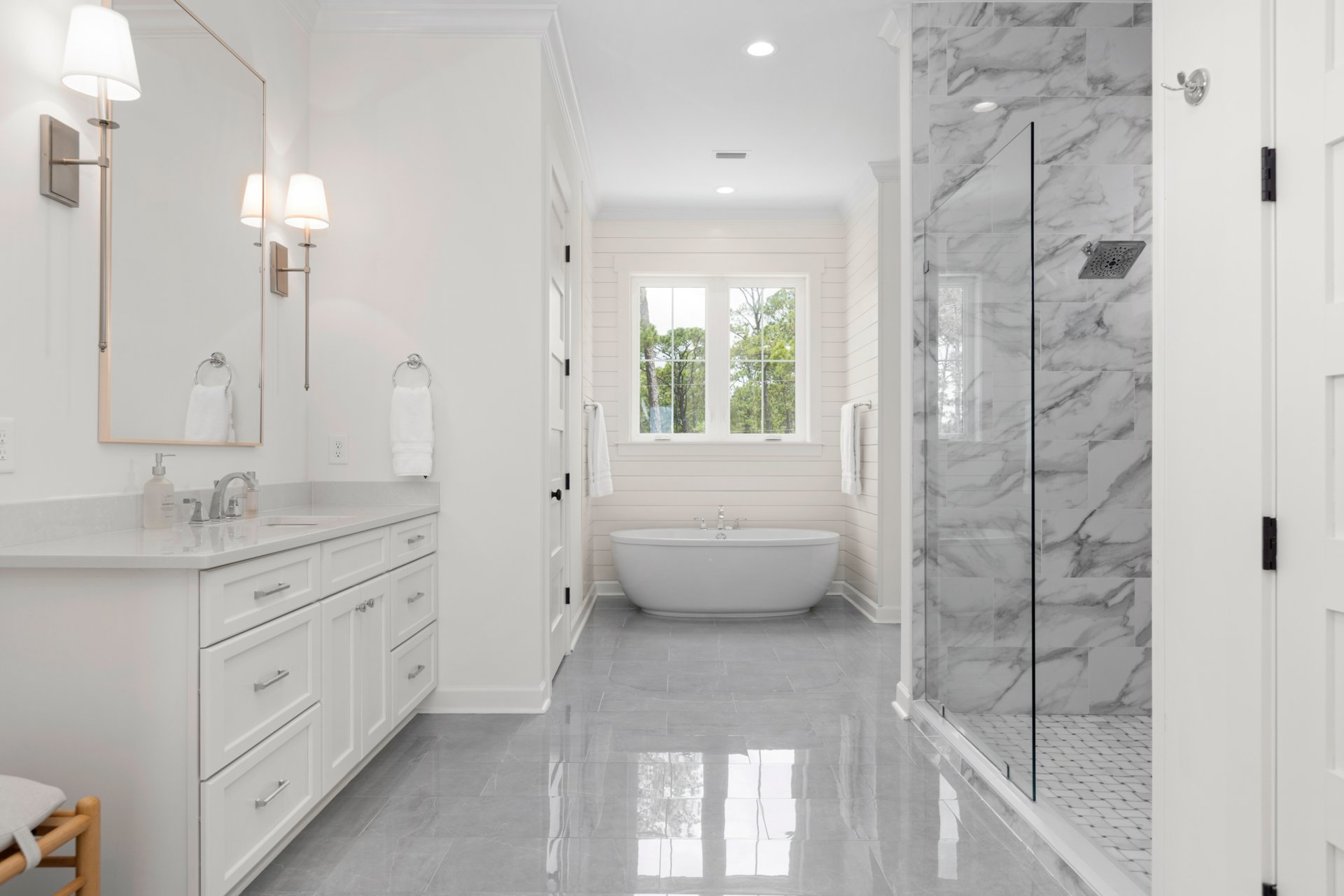 Large Master Bathroom with Glass Shower