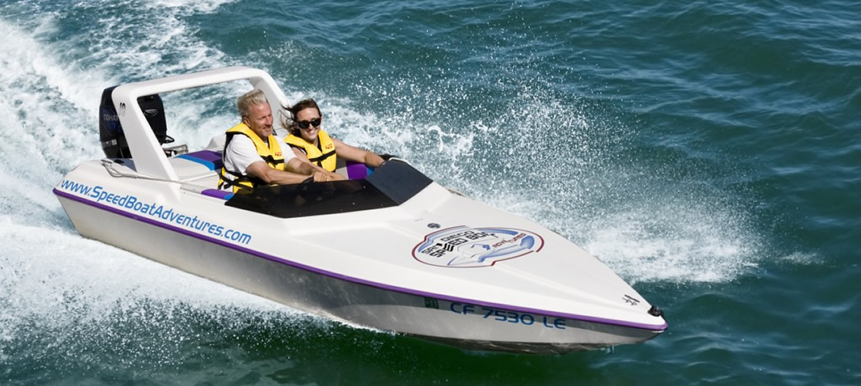 Couple on a speedboat