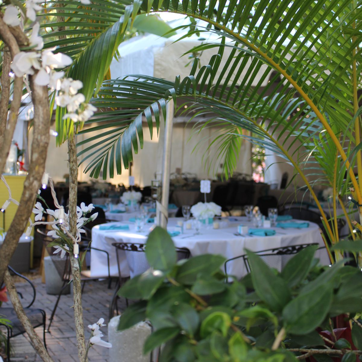 Wedding Table view through Garden