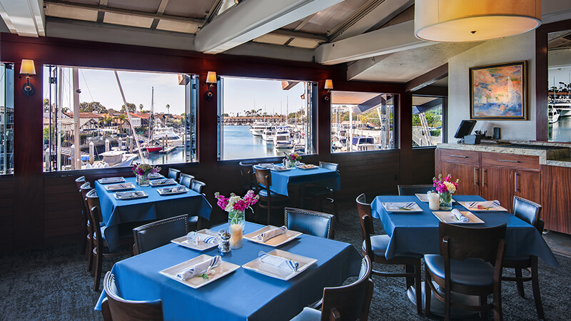 Private dining area with harbor view.