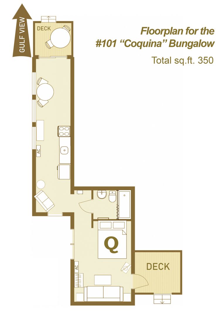 Floor plan for Coquina Bungalow, #101 Bungalow