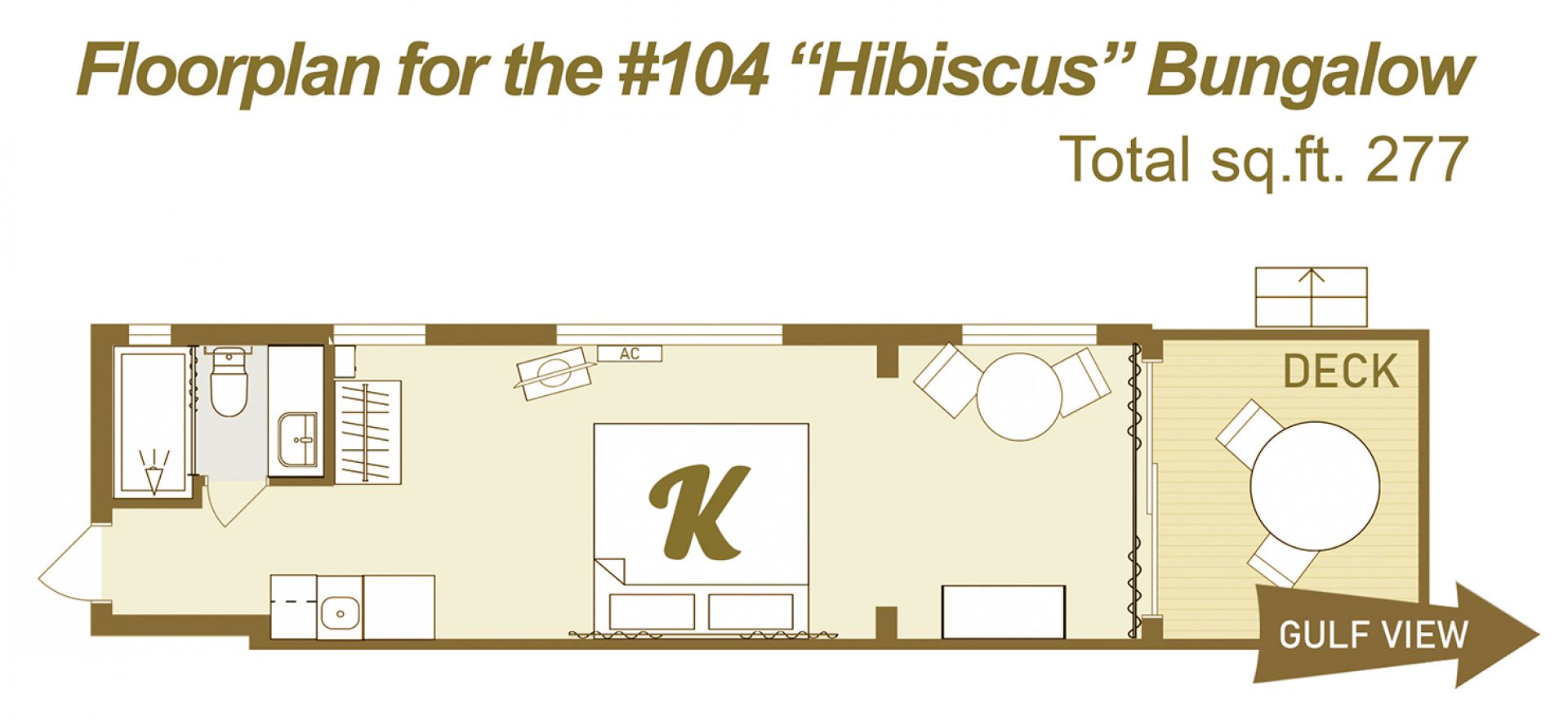 Floor plan for Hibiscus Bungalow, #104 Bungalow