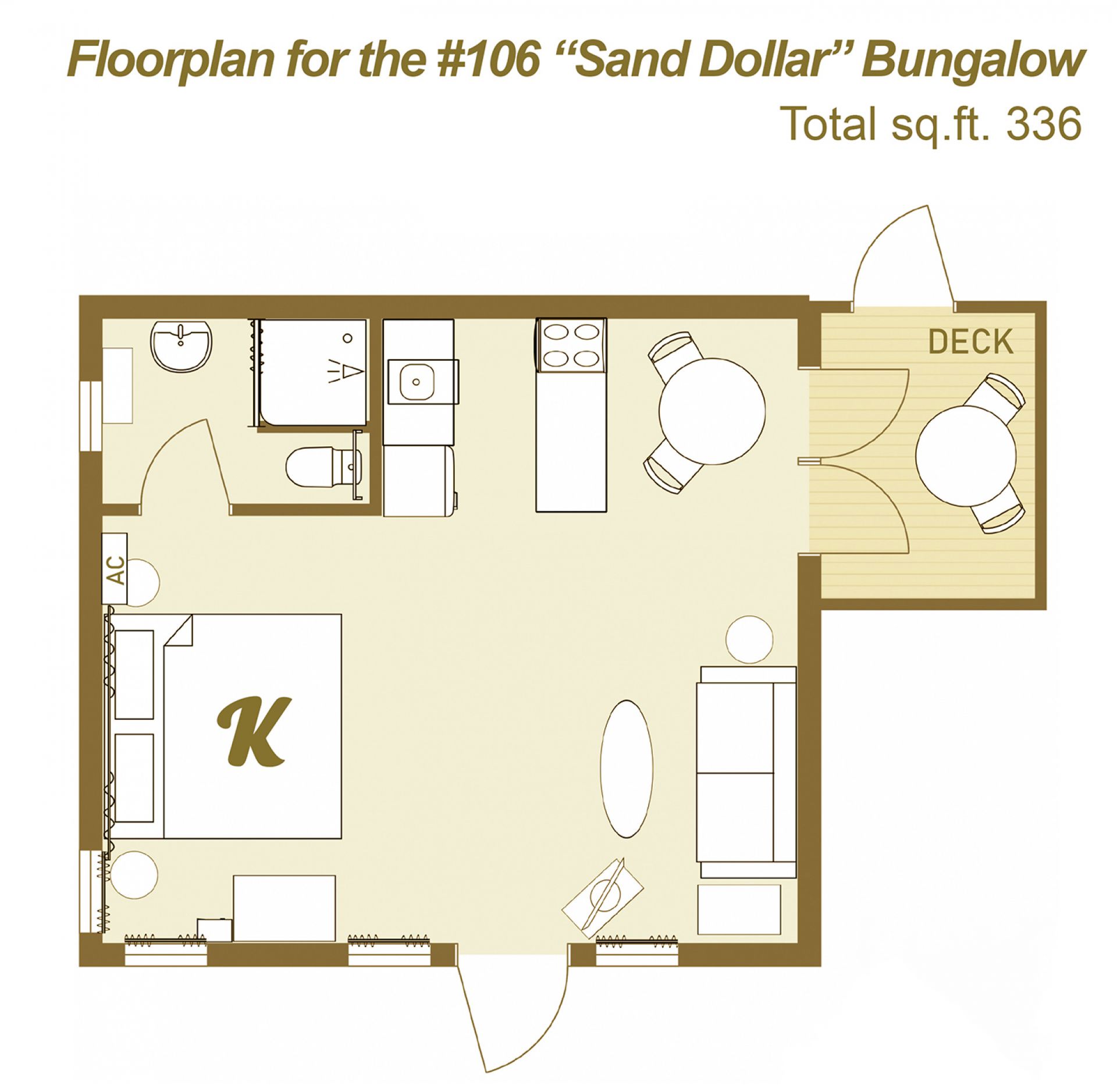 Floor plan for Sand Dollar Bungalow, #106 Bungalow