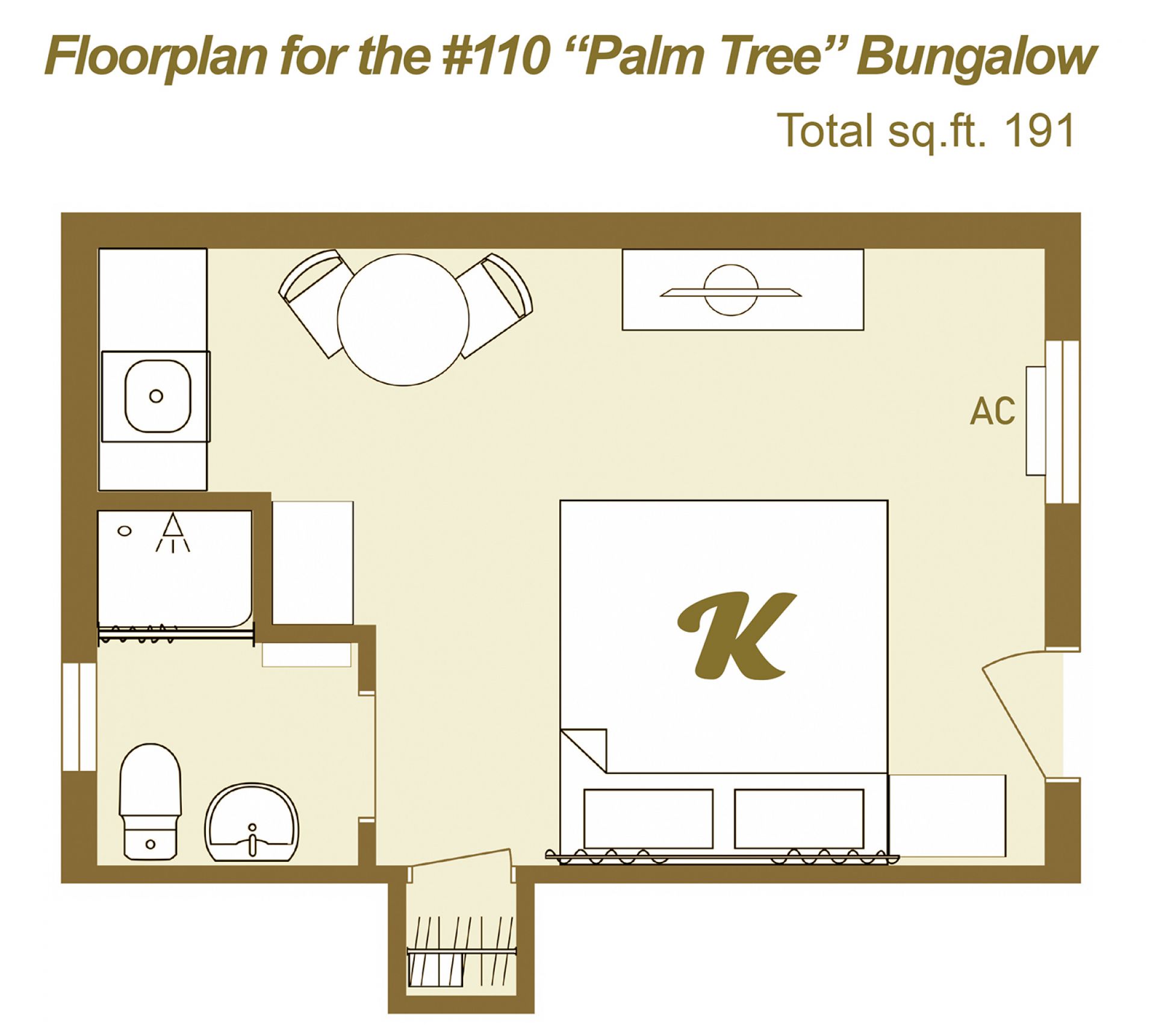 Floor plan for Palm Tree Bungalow, #110 Bungalow