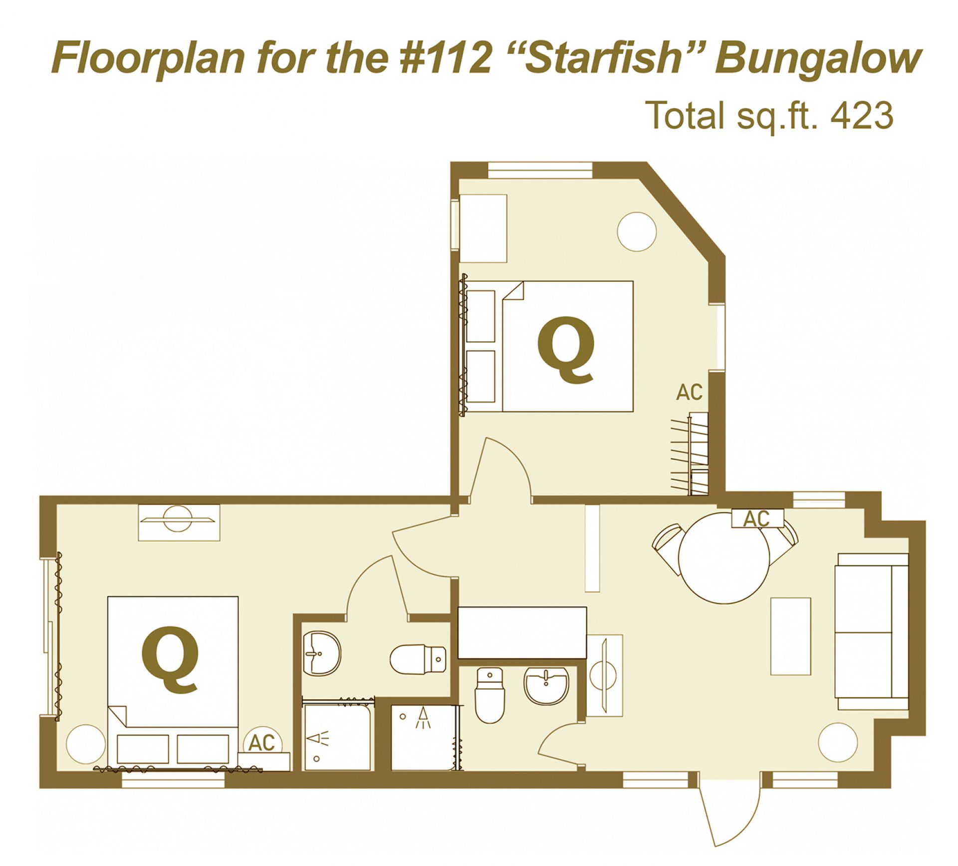 Floor plan for Starfish Bungalow #112 Bungalow
