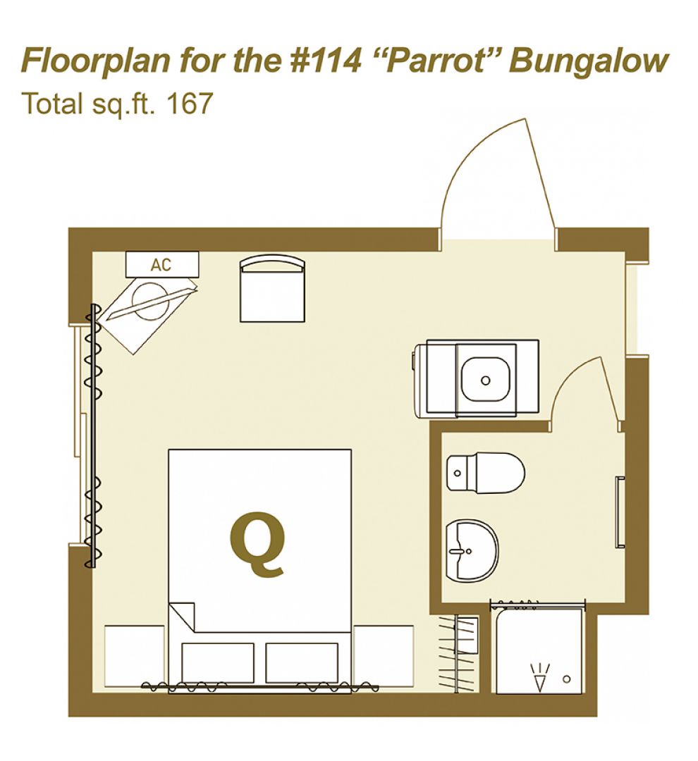 Floor plan for Parrot Bungalow, #114 Bungalow