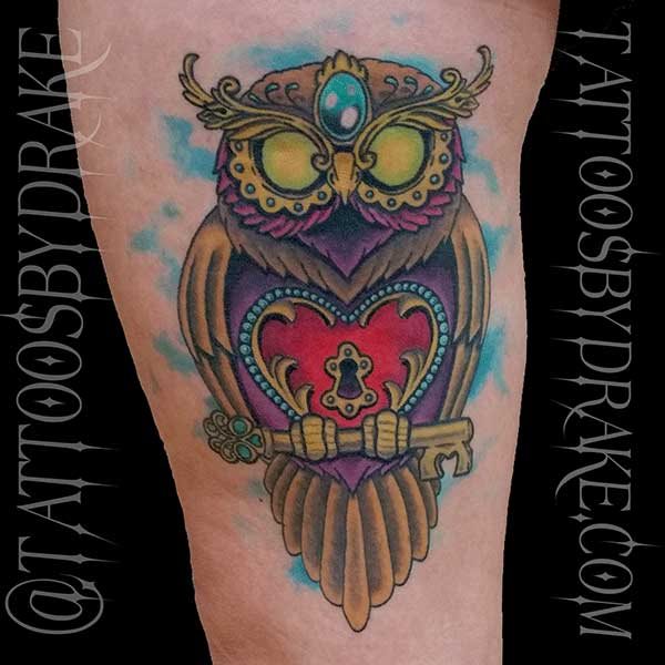 Owl with Heart and Key