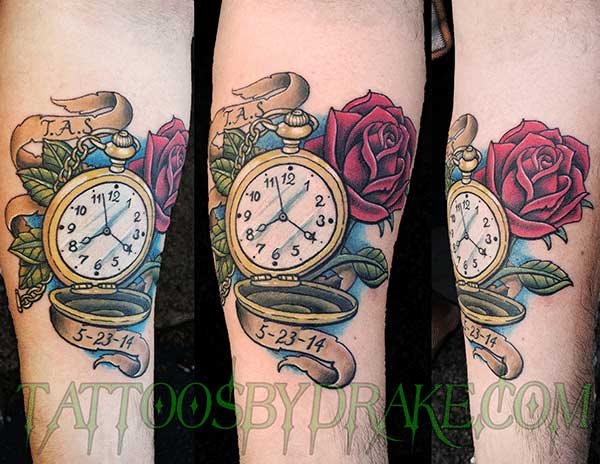 Pocket Watch with Rose and Banner