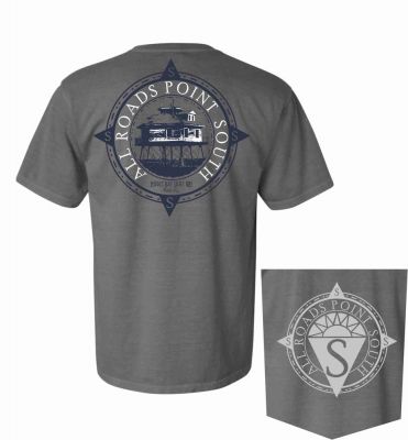 Grey t-shirt with Middle Bay Light House Design on back