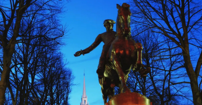 Image of Paul Revere Statue screen shot from America Out Loud Article
